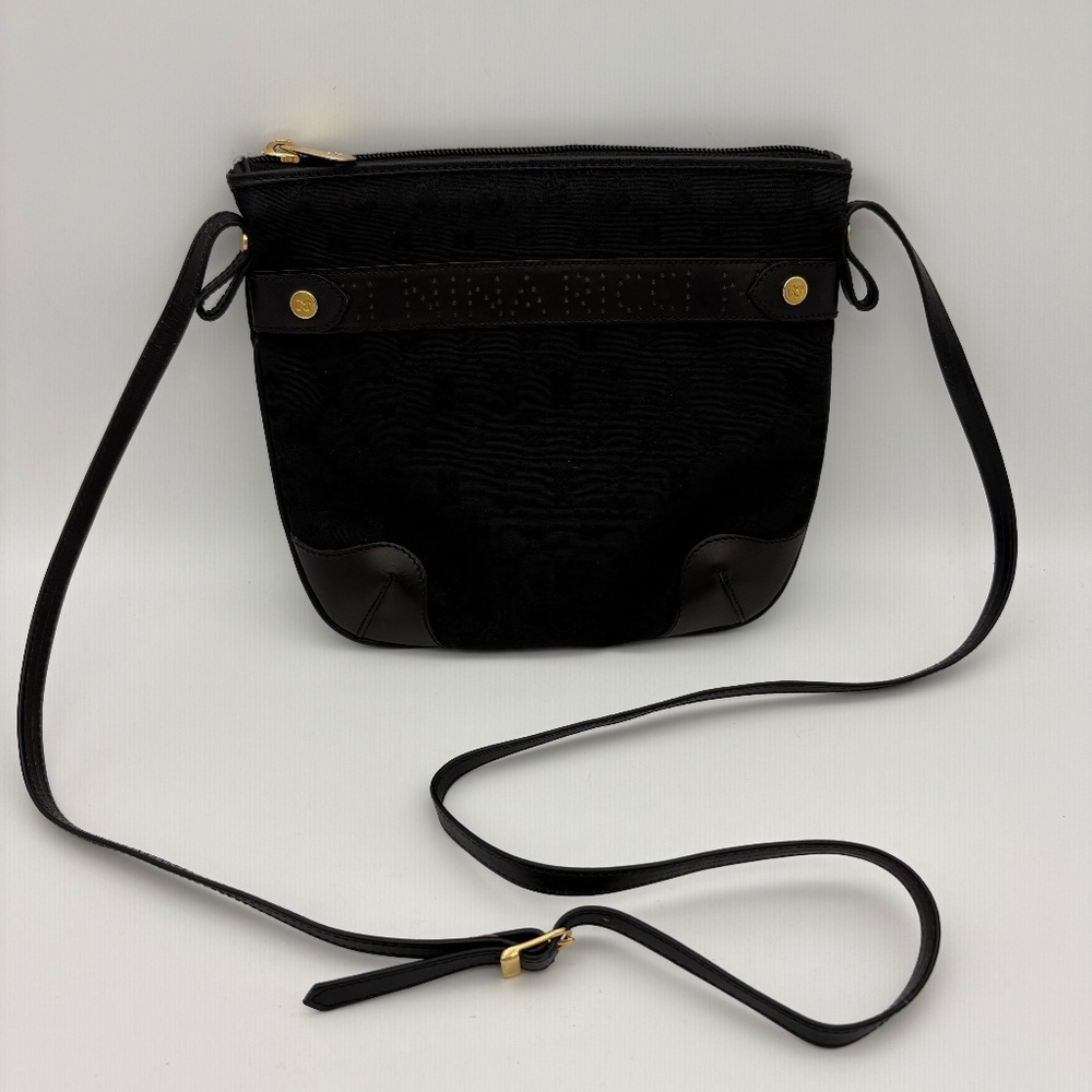 Nina Ricci Vintage Black Canvas Crossbody Purse with Leather Accents/Strap